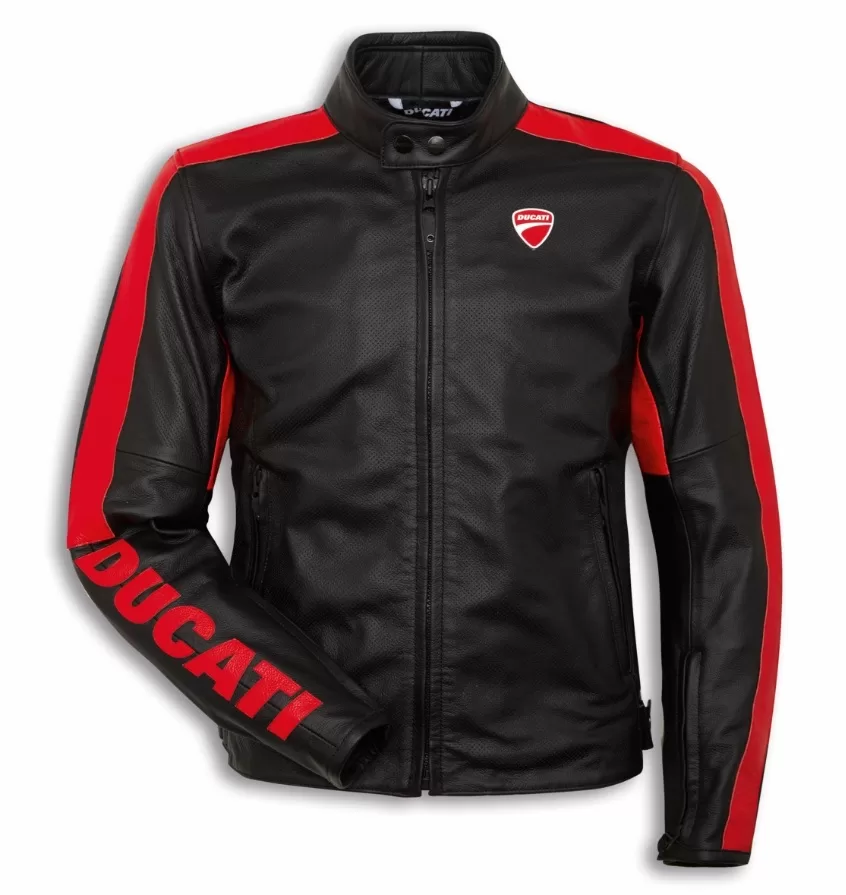 Ducati m. usnjena motoristična jakna COMPANY C4 perforirana Črna/Rdeča 56