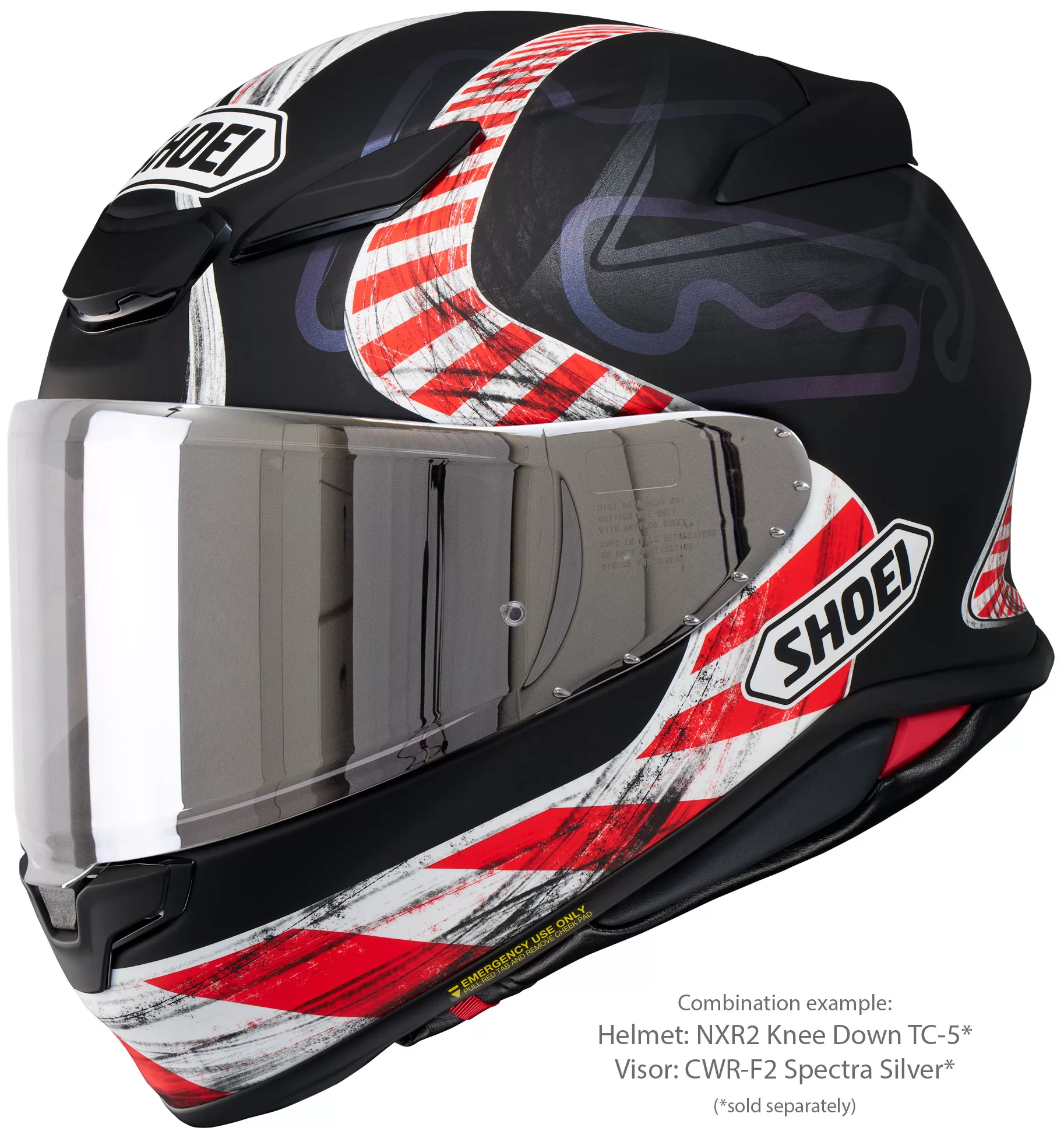 SHOEI integralna motoristična čelada NXR2 Knee Down TC-5 Črna Mat/Bela/Rdeča/Viola M