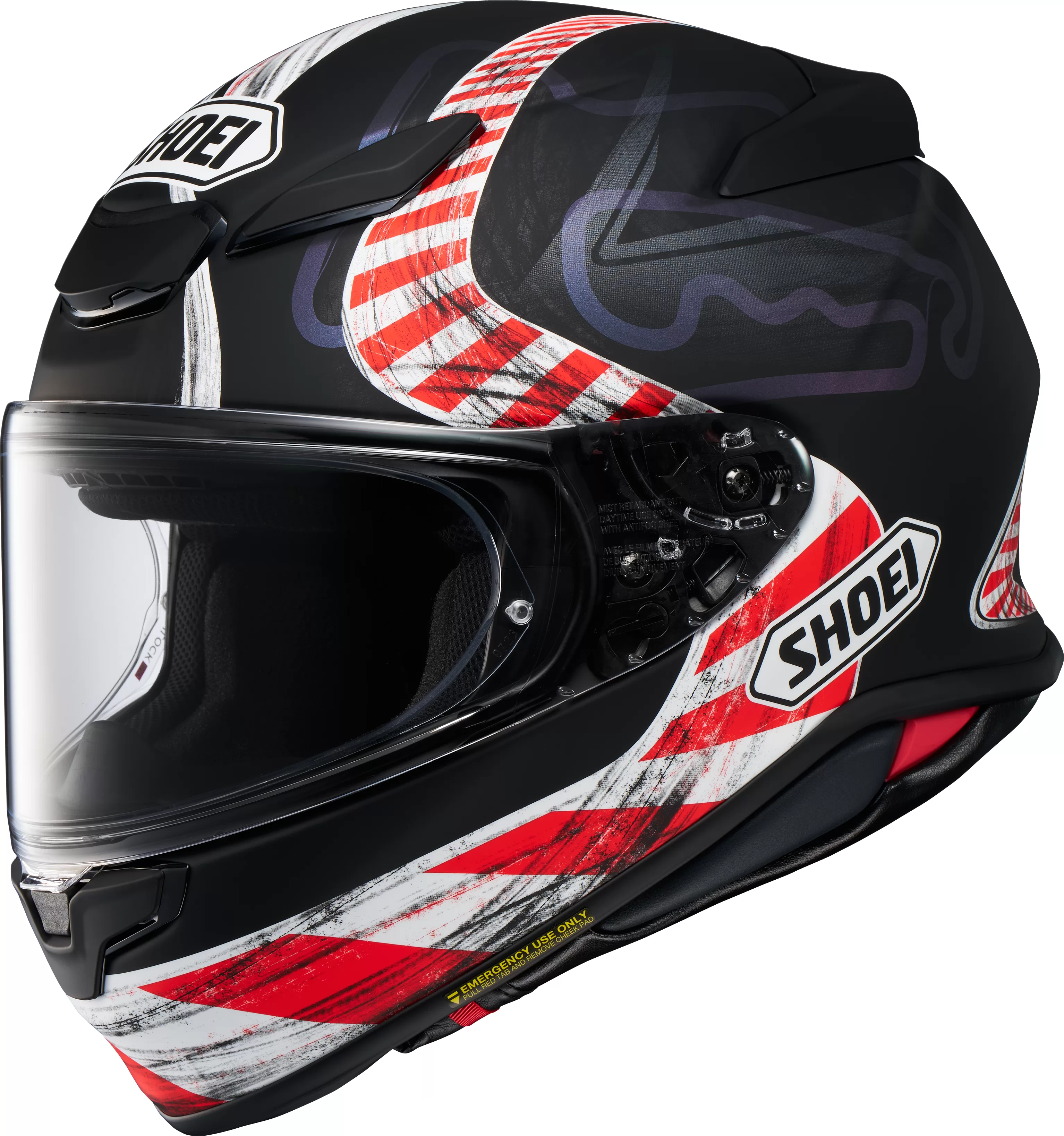SHOEI integralna motoristična čelada NXR2 Knee Down TC-5 Črna Mat/Bela/Rdeča/Viola XS