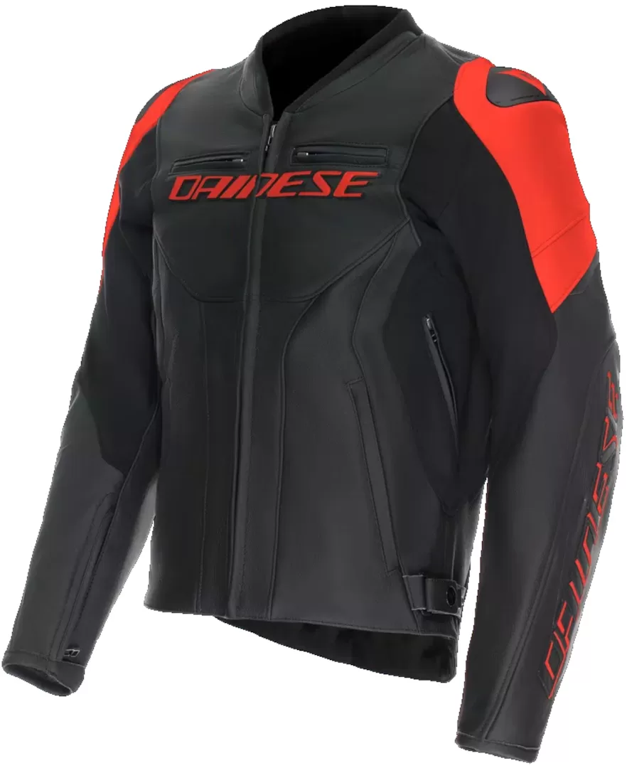 Dainese m. usnjena motoristična jakna RACING 5 Črna/Črna/Rdeča Fluo 48