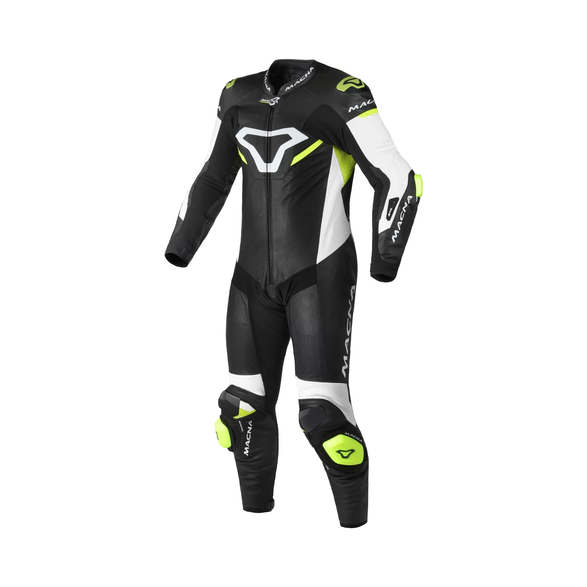 Macna m. motoristični kombinezon MIZURO 1D kenguru Črna/Bela/Rumena Fluo 52