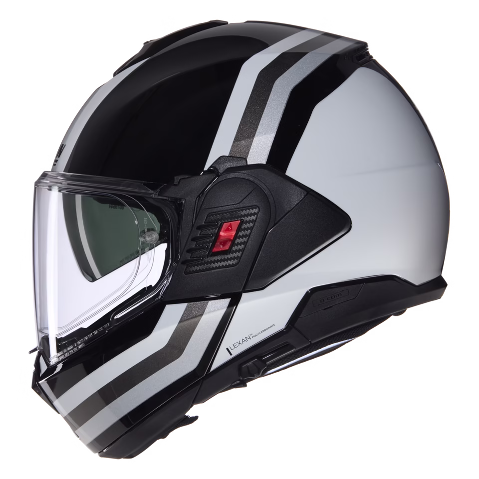 NOLAN preklopna motoristična čelada N120-1 Lineo 348 N-Com FLIP-BACK Črna/Bela/Srebrna L