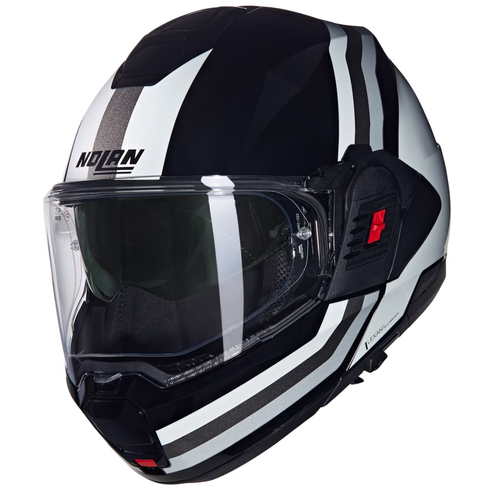 NOLAN preklopna motoristična čelada N120-1 Lineo 348 N-Com FLIP-BACK Črna/Bela/Srebrna M