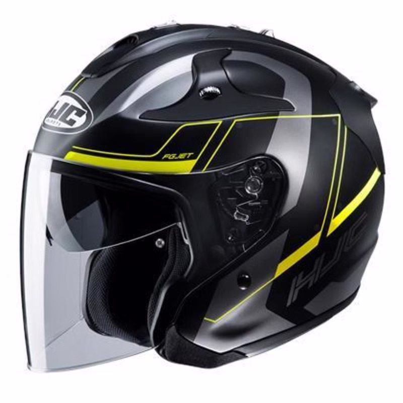 HJC jet motoristična čelada FG-JET KOMINA MC4HSF Črna Mat/Siva/Rumena S