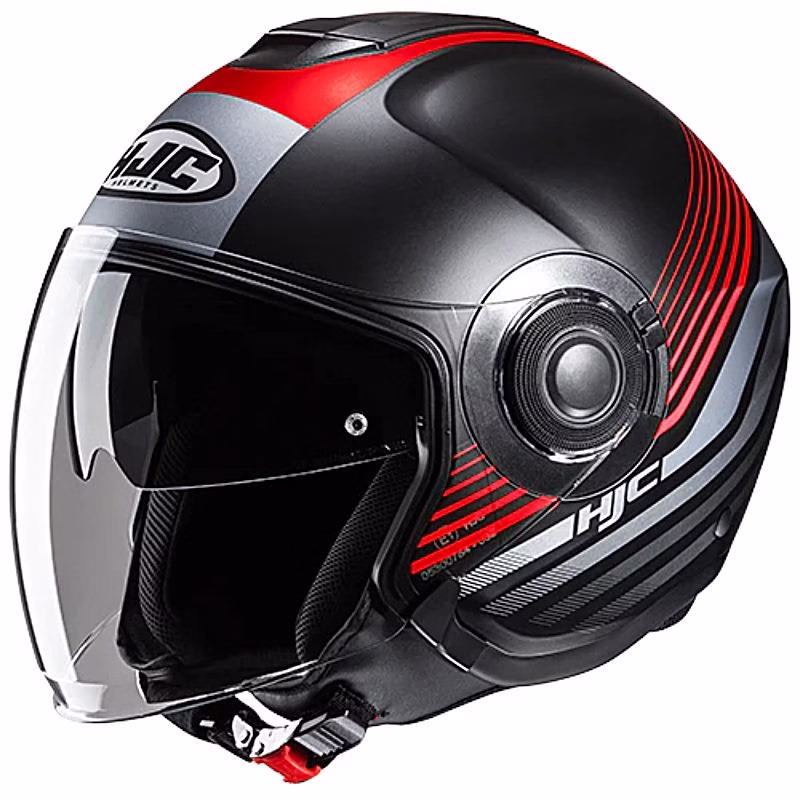 HJC jet motoristična čelada i40N DOVA MC1SF Črna Mat/Rdeča/Siva S