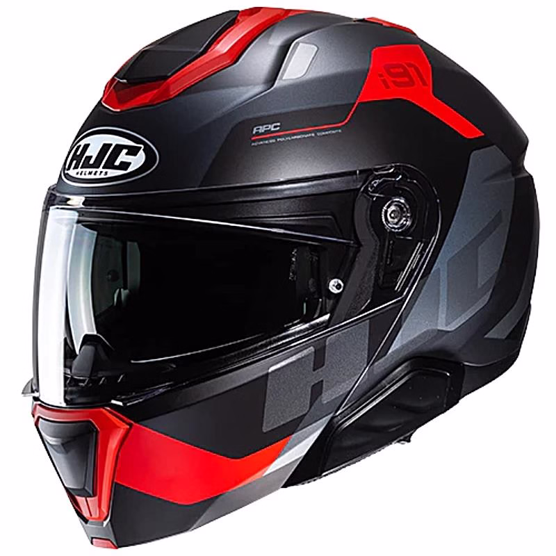 HJC preklopna motoristična čelada i91 CARST MC1SF Črna/Rdeča/Siva 2XL