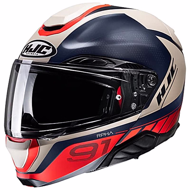HJC preklopna motoristična čelada RPHA 91 RAFINO MC1SF Beige/Modra/Rdeča L