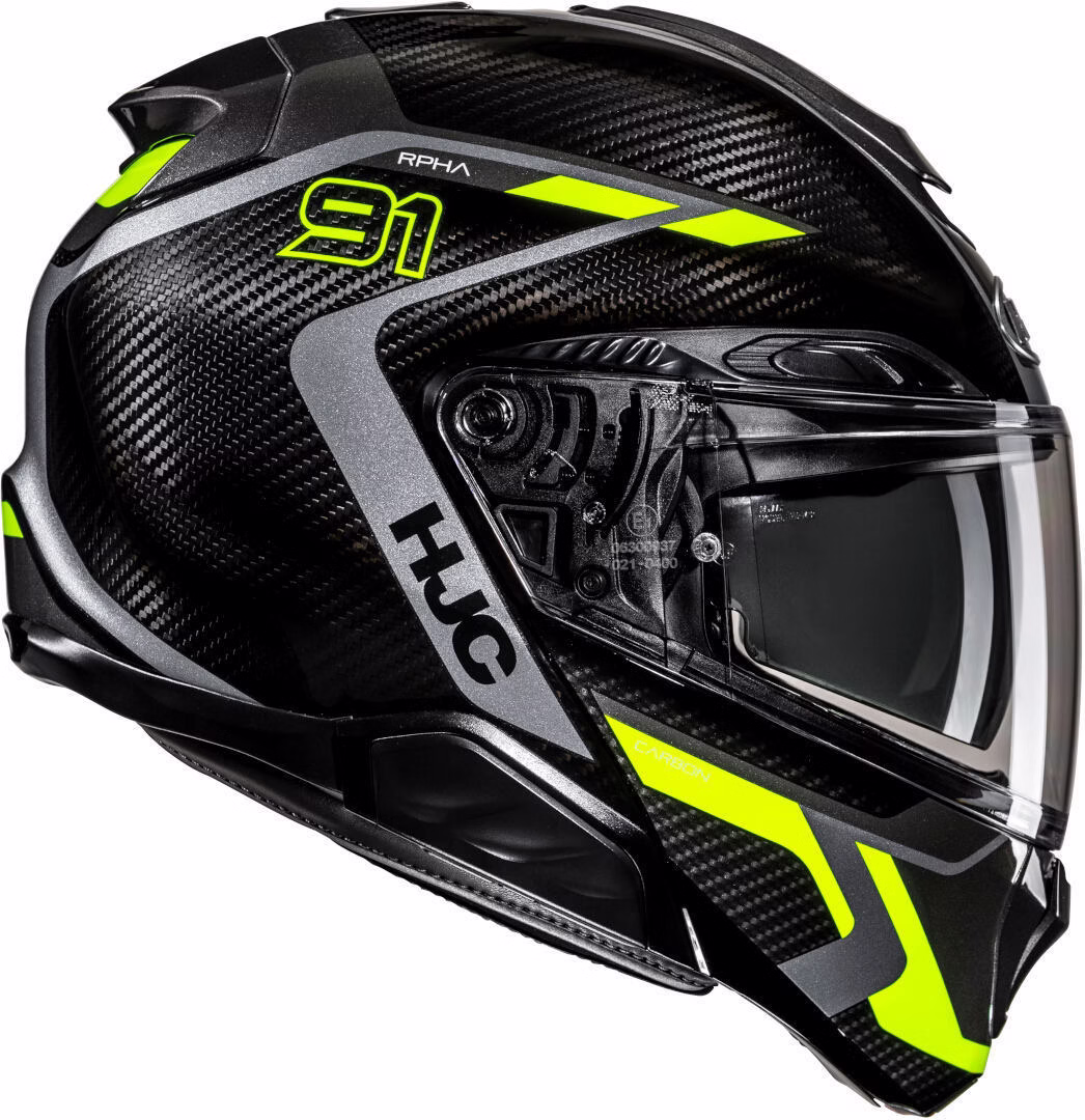 HJC preklopna motoristična čelada RPHA 91 CARBON LAGOS MC3H Carbon/Rumena XS