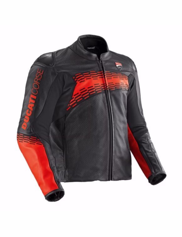 Ducati m. usnjena motoristična jakna CORSE C7 Črna/Črna/Rdeča 48