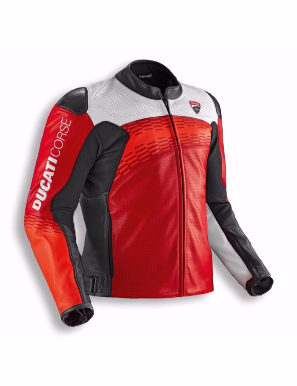 Ducati m. usnjena motoristična jakna CORSE C7 - perforirana Rdeča/Črna/Bela 54