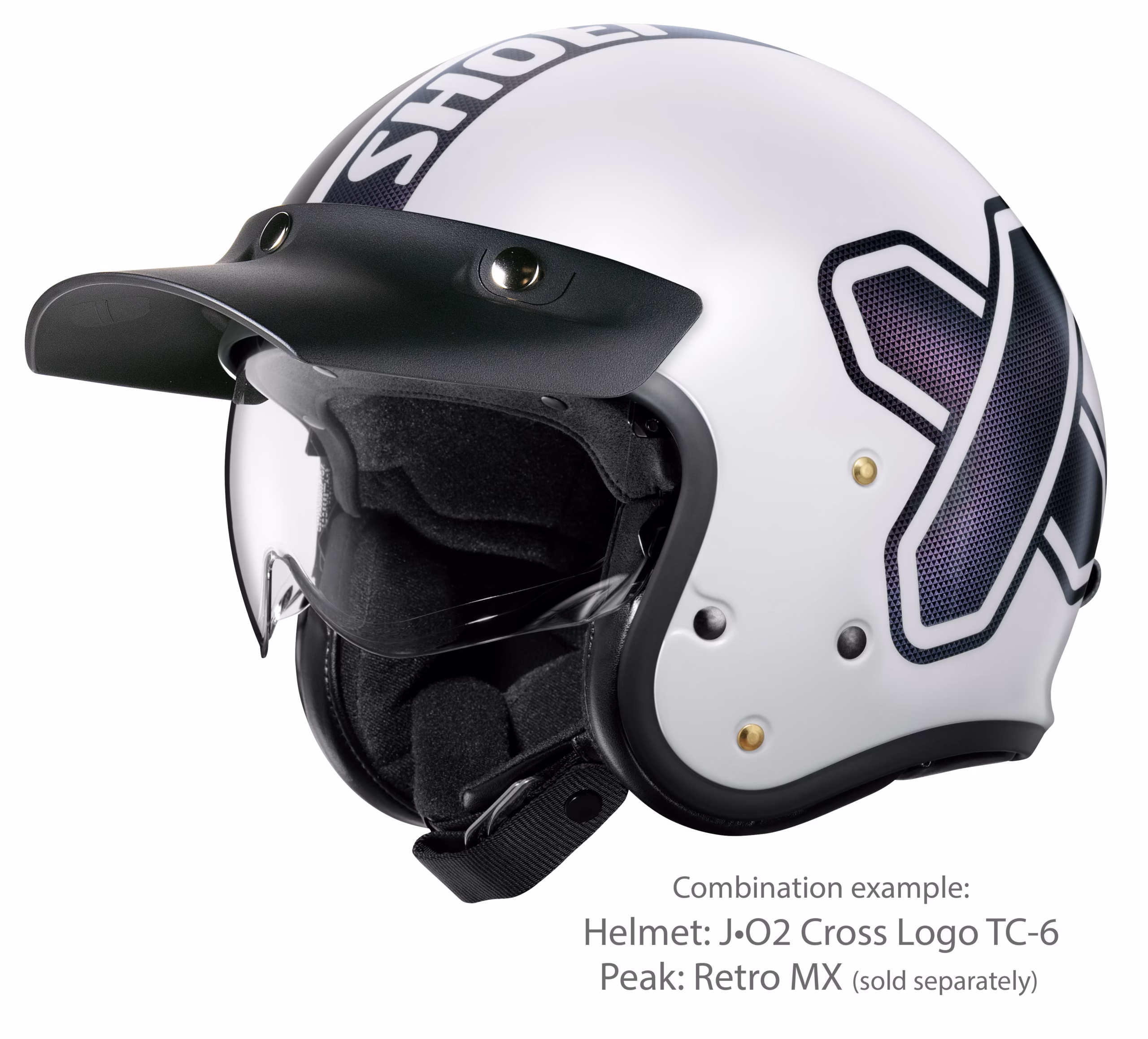 SHOEI jet motoristična čelada J-O2 Cross Logo TC-6 Bela/Črna/Viola/Modra S
