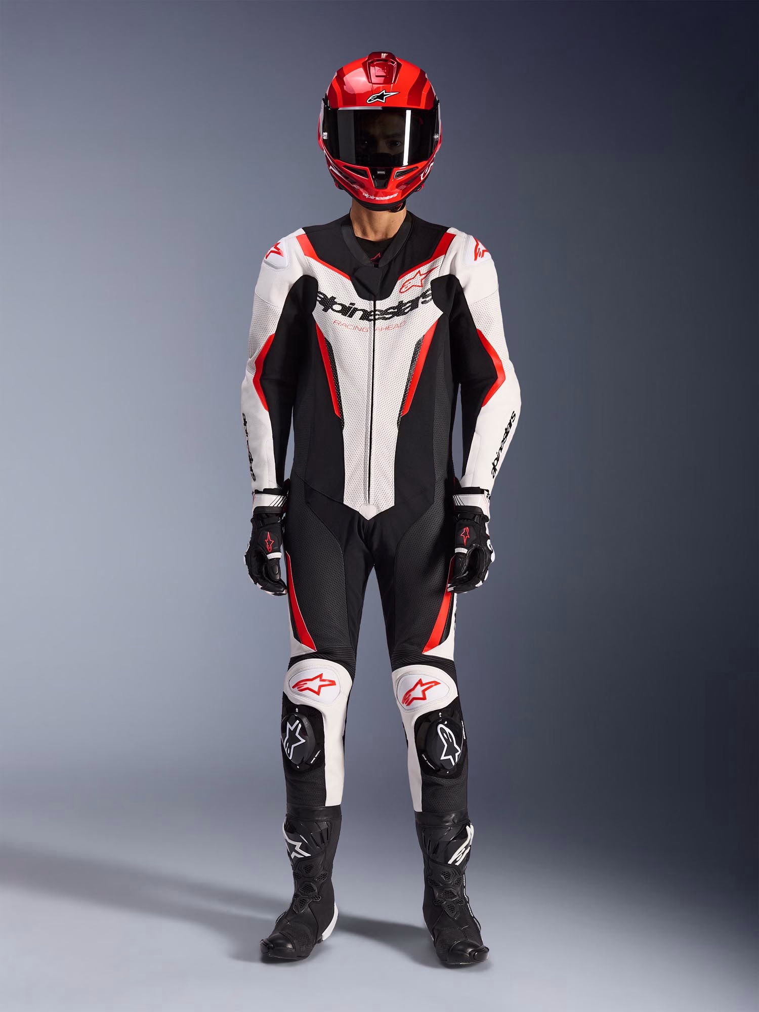 Alpinestars m. motoristični kombinezon GP FORCE 1D Tech-Air združljiv V2 perforiran Bela/Črna/Rdeča Fluo 56