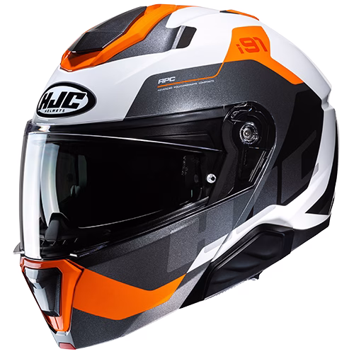 HJC preklopna motoristična čelada i91 CARST MC7 Siva/Bela/Oranžna L