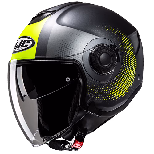 HJC jet motoristična čelada i40N PYLE MC3HSF Črna Mat/Rumena/Siva 2XL