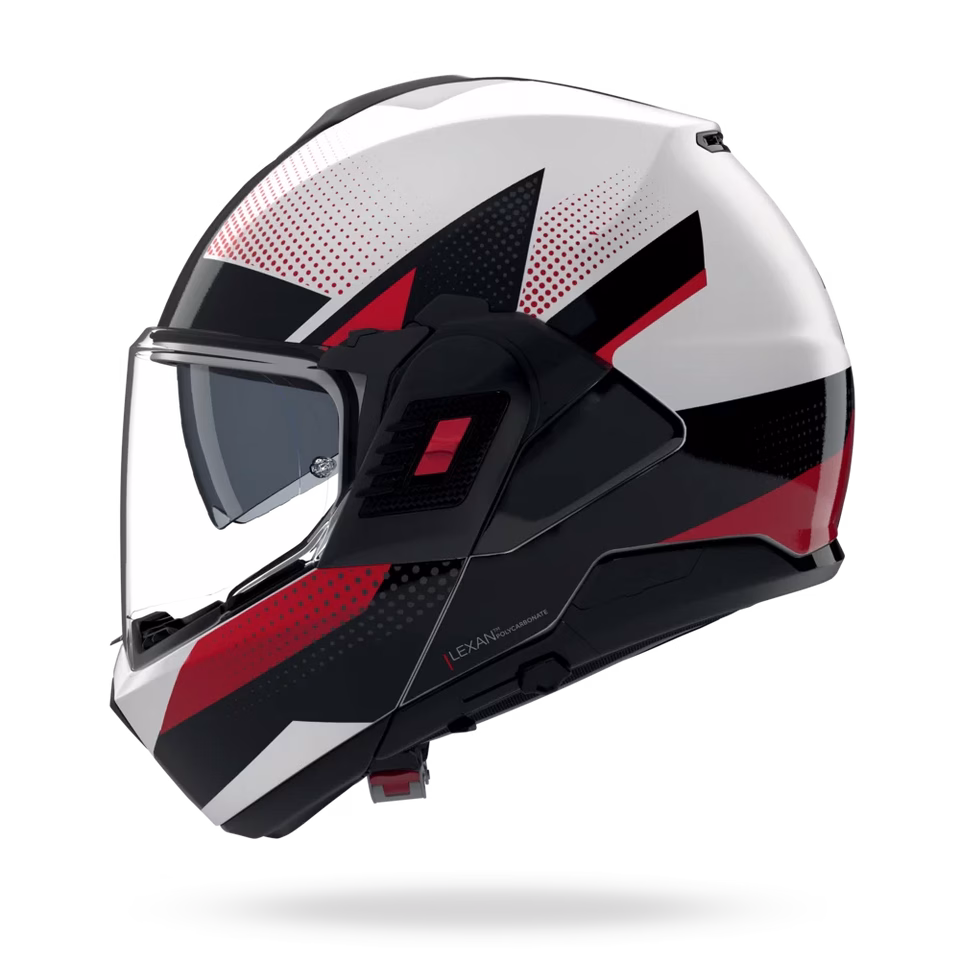NOLAN preklopna motoristična čelada N120-1 Ciclone 363 N-Com FLIP-BACK Bela/Črna/Srebrna/Rdeča 2XS