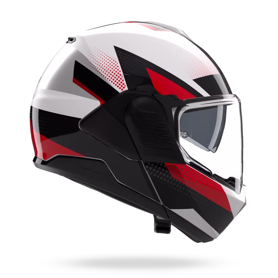 NOLAN preklopna motoristična čelada N120-1 Ciclone 363 N-Com FLIP-BACK Bela/Črna/Srebrna/Rdeča S