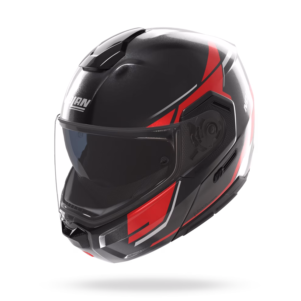 NOLAN preklopna motoristična čelada N90-3 Sincrono 350 Črna/Rdeča/Siva XS