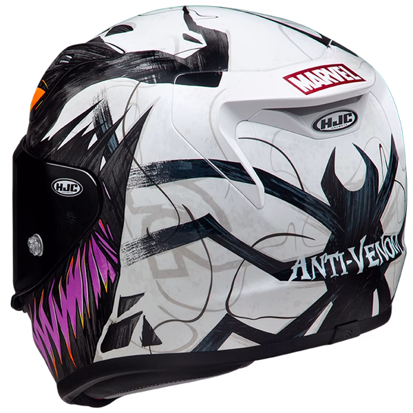 HJC integralna motoristična čelada RPHA 12 ANTI VENOM 2 MARVEL MC8 Bela/Črna/Viola/Oranžna XL