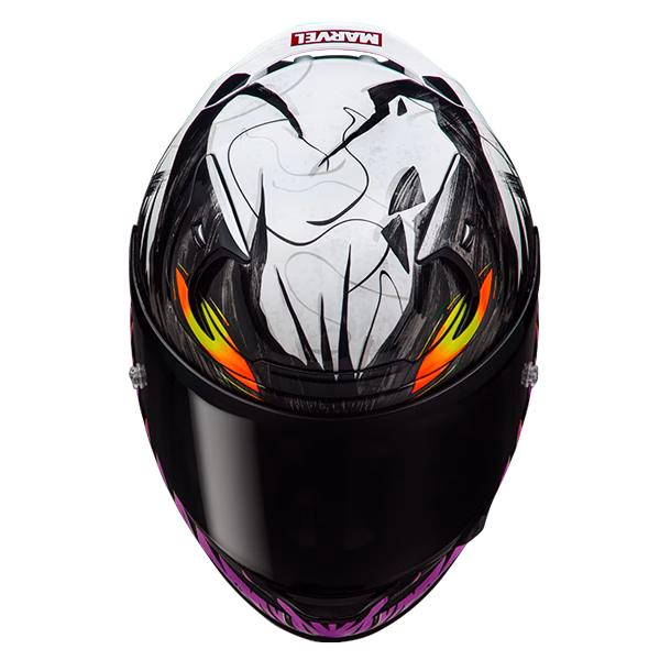 HJC integralna motoristična čelada RPHA 12 ANTI VENOM 2 MARVEL MC8 Bela/Črna/Viola/Oranžna XS