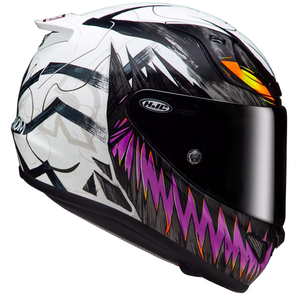 HJC integralna motoristična čelada RPHA 12 ANTI VENOM 2 MARVEL MC8 Bela/Črna/Viola/Oranžna M