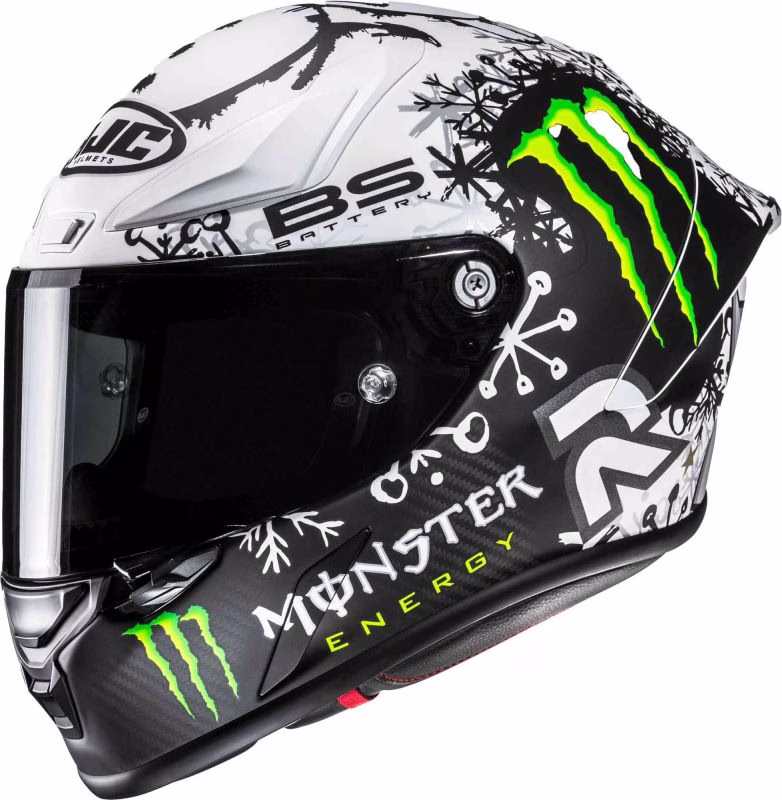 HJC integralna motoristična čelada RPHA 1-V2 carbon QUARTARARO SNOW DIABLO MC10SF Črna Mat/Bela/Zelena L